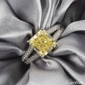 Cartier Platinum Fancy Intense Yellow Diamond Adele Ring 3.90ct VVS2